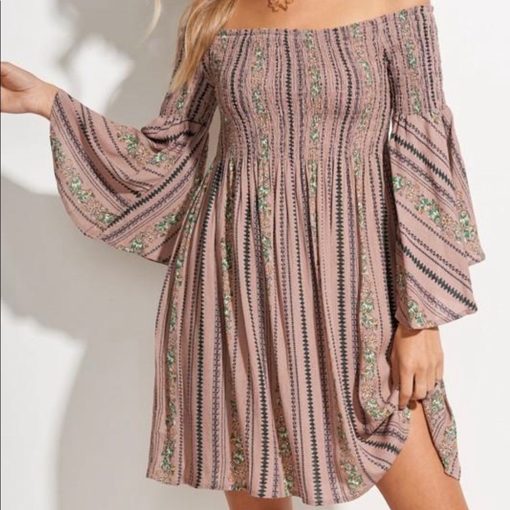 Floral Smocked Off the Shoulder Dress